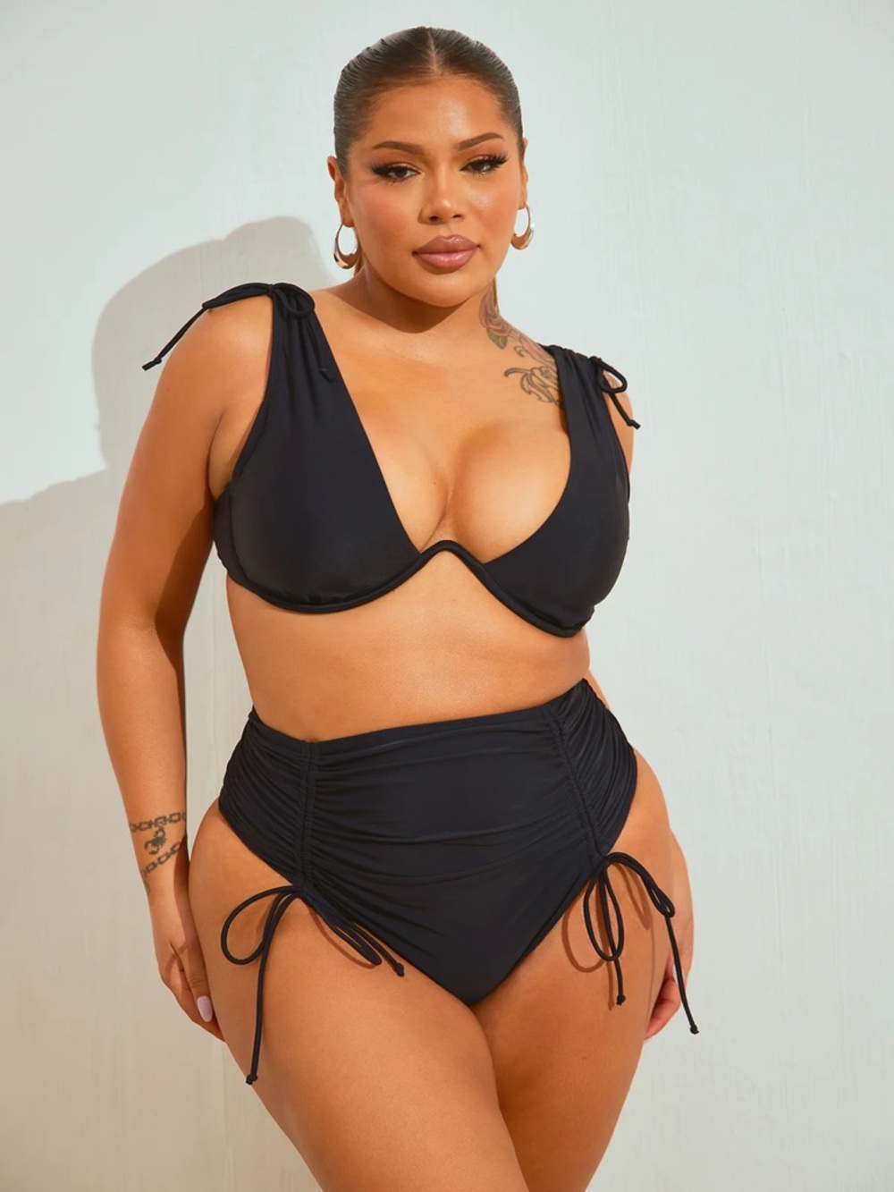 Classic Underwire 2 Piece Bikini - Black Tie-Shoulder High-Waist Bikini NWT